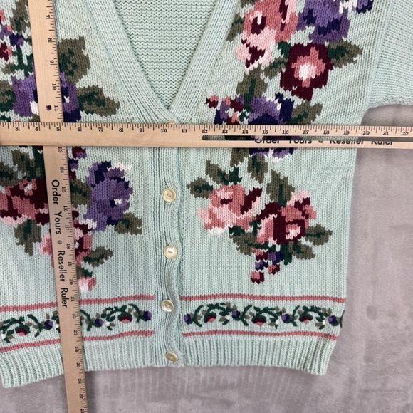 Vtg Hand Knit Charter Club Floral Cardigan Womens M Cottagecore Granny Sweater - Picture 6 of 11